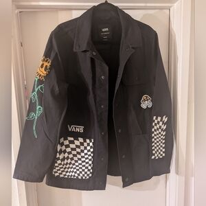Vans Black Jacket with Sunflower and Checkerboard Patches